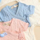 COPENHAGEN COLORS Dusty Blue Pointelle Heart Crossover Body Ls