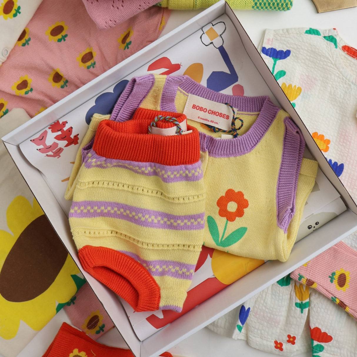 Bobo Choses Beige Flower Stickad Set