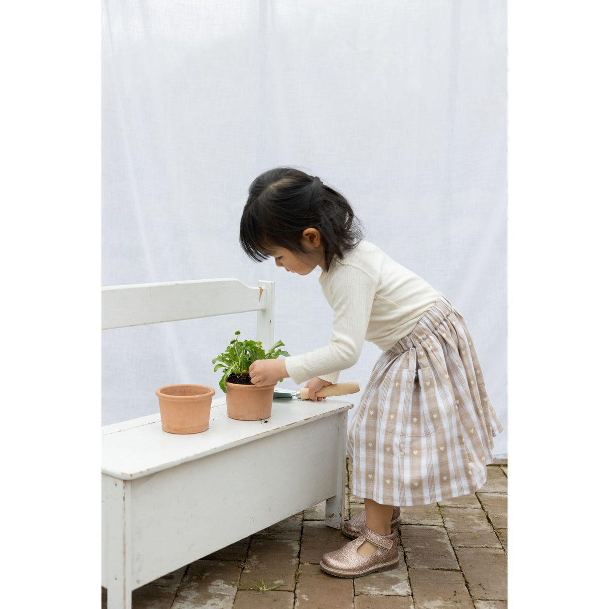 Petit Piao Off White Heart Kjol Pocket Woven