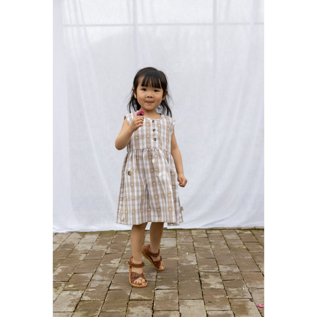 Petit Piao Off White Heart Klänning S/L Woven