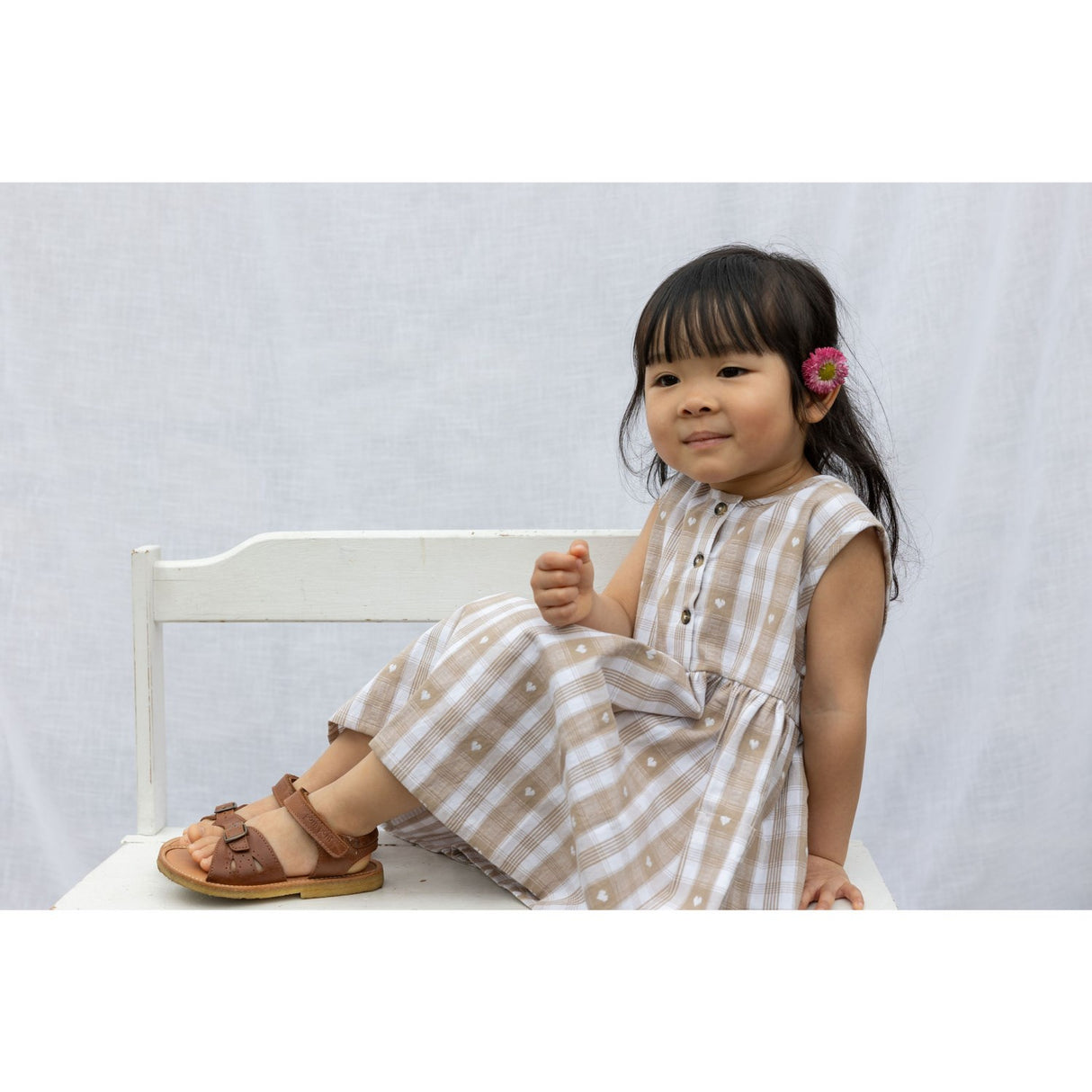 Petit Piao Off White Heart Klänning S/L Woven