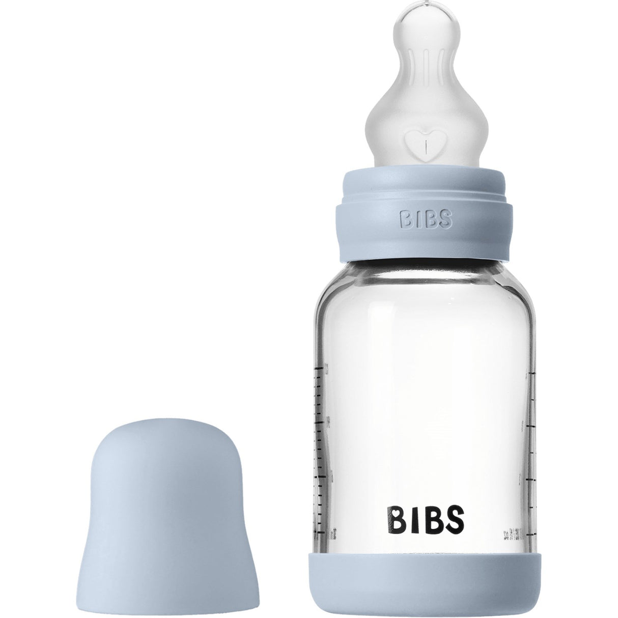 Bibs Baby Blue Glass Baby Flaska Round Silicone Slow Flow