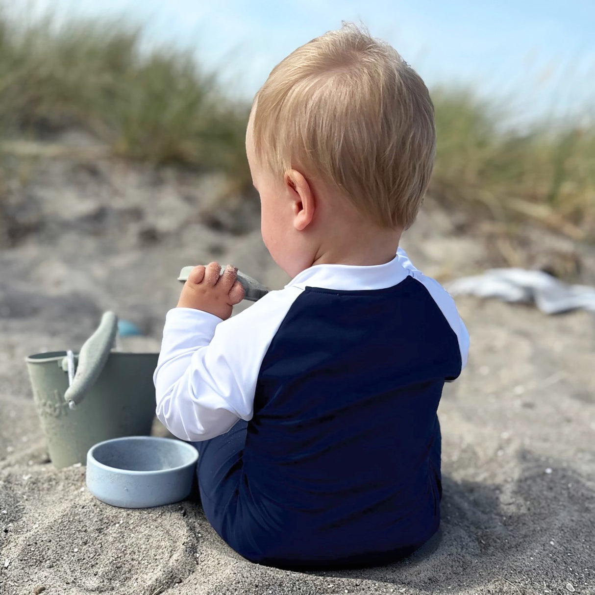 Petit Crabe Blue/White Multi Färg Sunsuit L/S