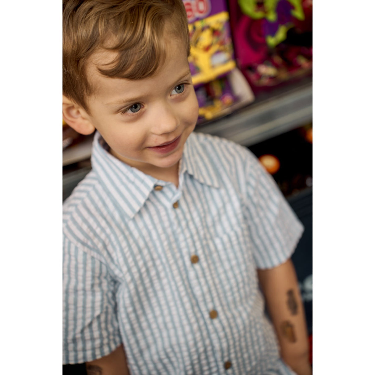 THE NEW Siblings X Luksusbaby Blue Fog Striped Ojo Skjorta