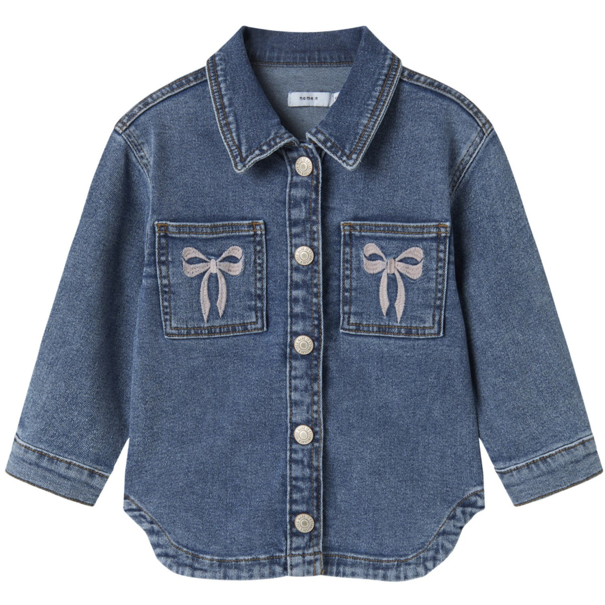 Name It Medium Blue Denim Bow Embroidery Nmfdevi Dnm Emb Jacka 1224-Sm K