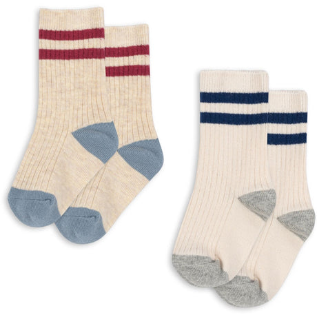 Konges Sløjd Off White/Multi Strip 2 Pack Rib Strumpor