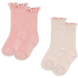 Konges Sløjd Rose/Off White 2 Pack Rib Frill Strumpor