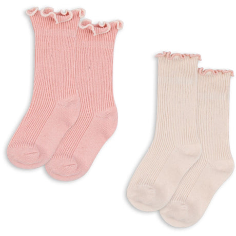 Konges Sløjd Rose/Off White 2 Pack Rib Frill Strumpor
