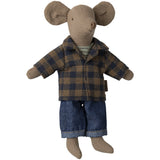 Maileg Brown Checked Skjorta Och Pants, Dad Mouse
