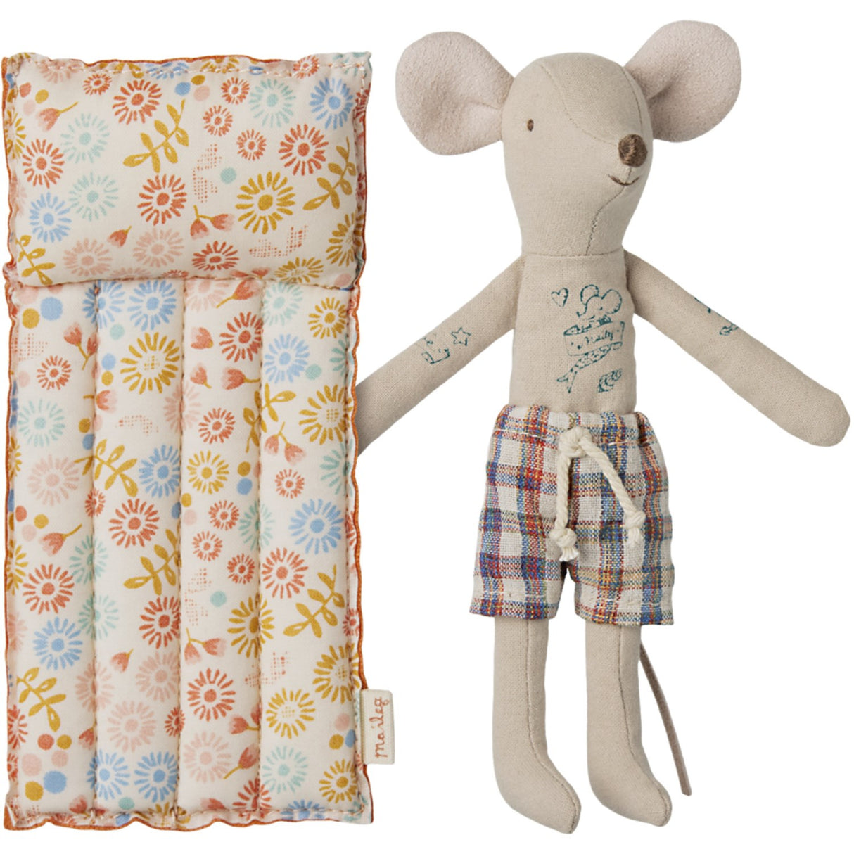 Maileg Strand Mouse Med Air Mattress, Dad - Flower