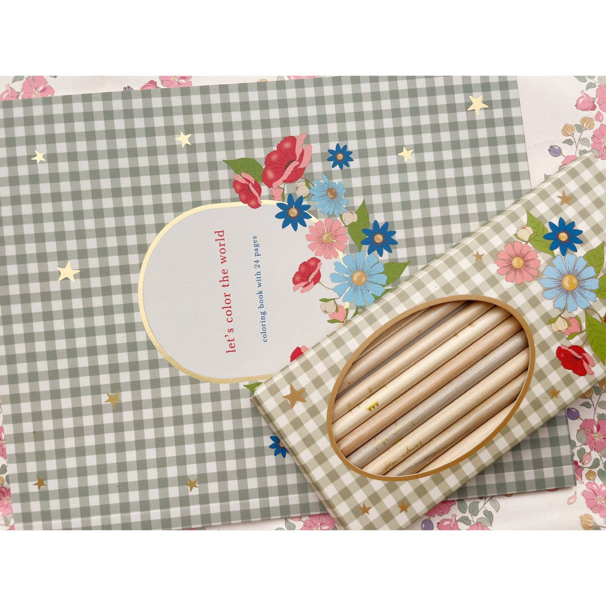 Konges Sløjd Green Tea Check Målarbok och Färg Pencils Fsc