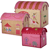 Rice Pink Fun Fair Theme Raffia Leksak Baskets 3-Pack