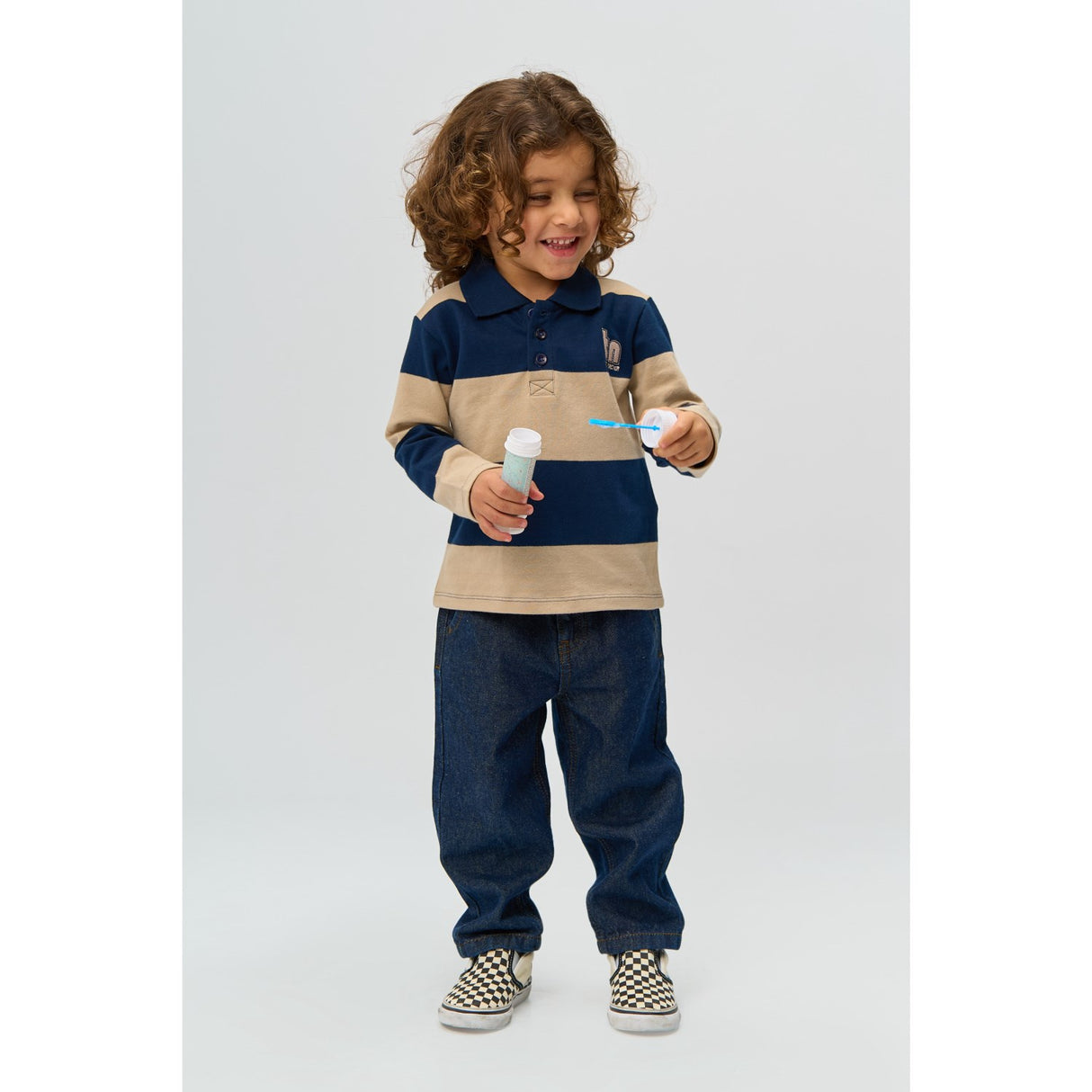 THE NEW Siblings Navy Blazer Striped Rinon L_S Pique Pikétröja