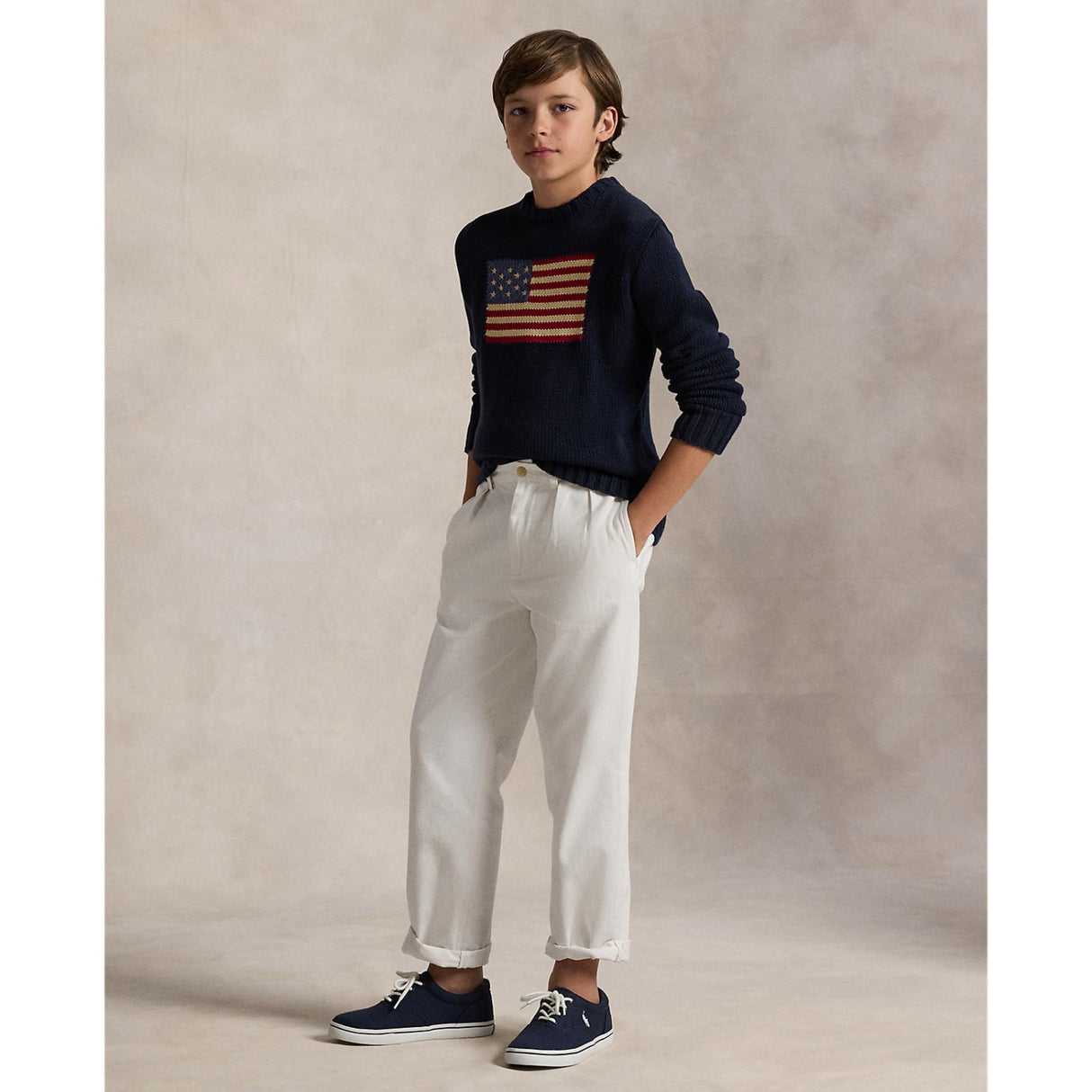 Pikétröja Ralph Lauren Boy Long Sleeved Flag Sweater Hunter Navy