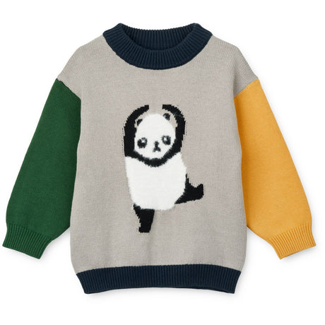 LIEWOOD Panda / Mist / Classic Navy Multi Mix Orlane Embroidery Stickad Jumper