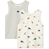 LIEWOOD Mini Dinosaurs Creme / Stripe Mix Faris Printed Tank Topp 2-Pack