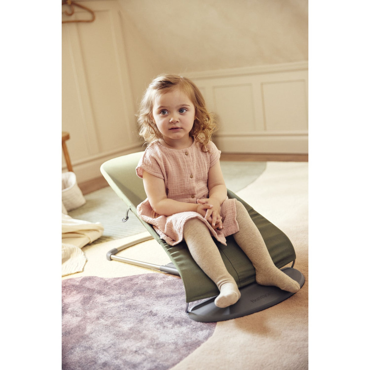 BabyBjörn Dark Green Skråstol Bliss - Vævet, Blomsterbladsquilt