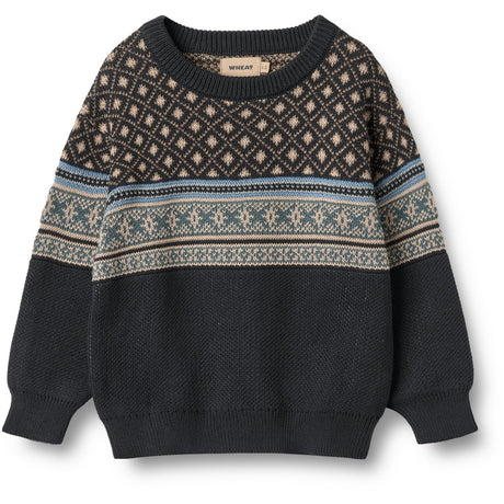 Wheat Navy Jaquard Pullover Julius