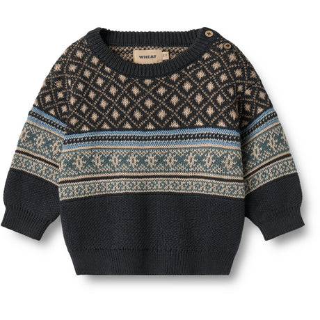 Wheat Navy Jaquard Pullover Julius