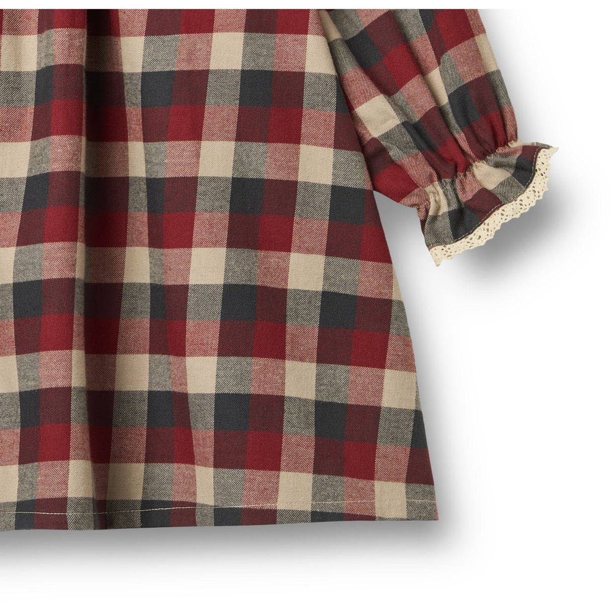Wheat Red Blue Check Klänning L/S Lace Bella