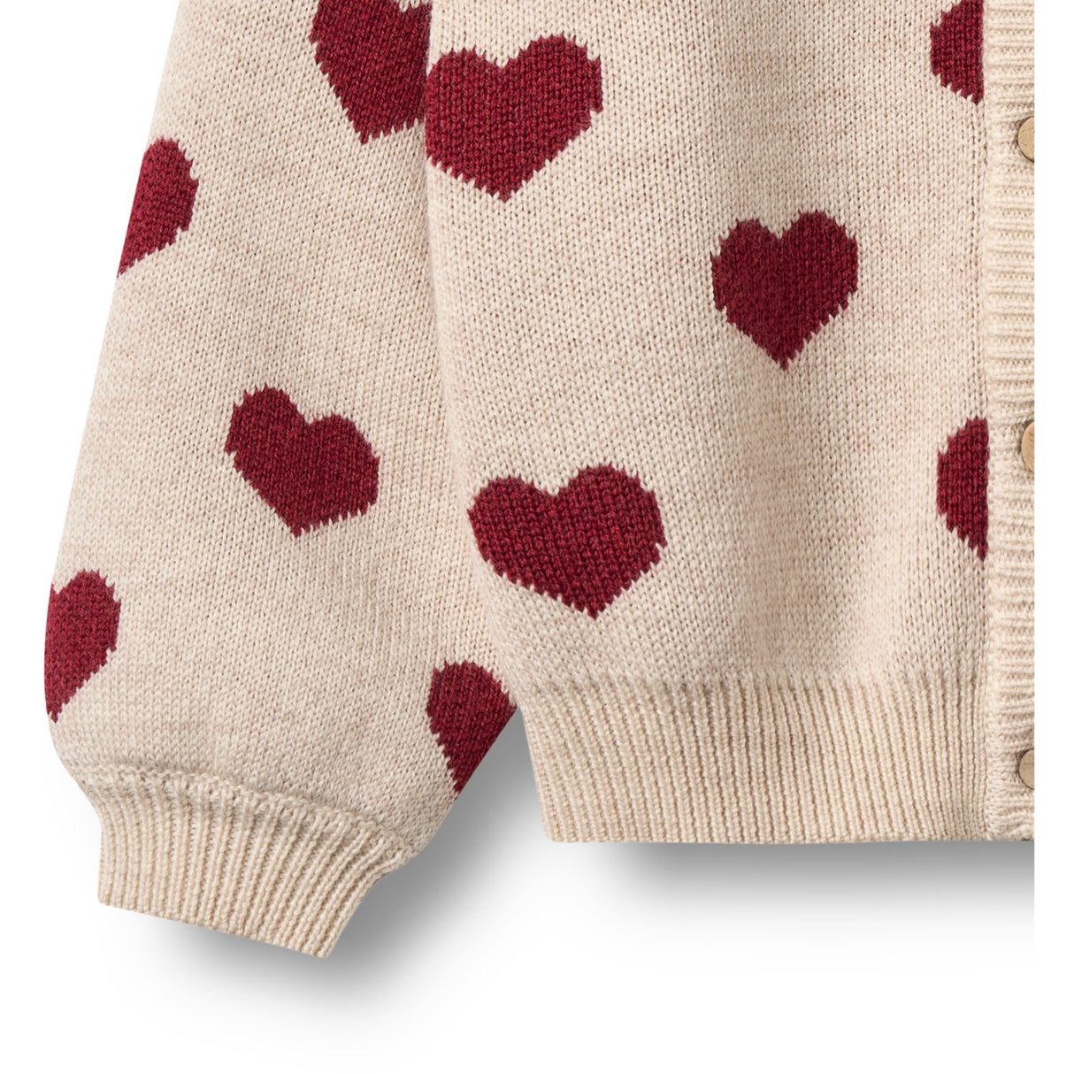 Wheat Offwhite Melange Jacquard Cardigan Hearts