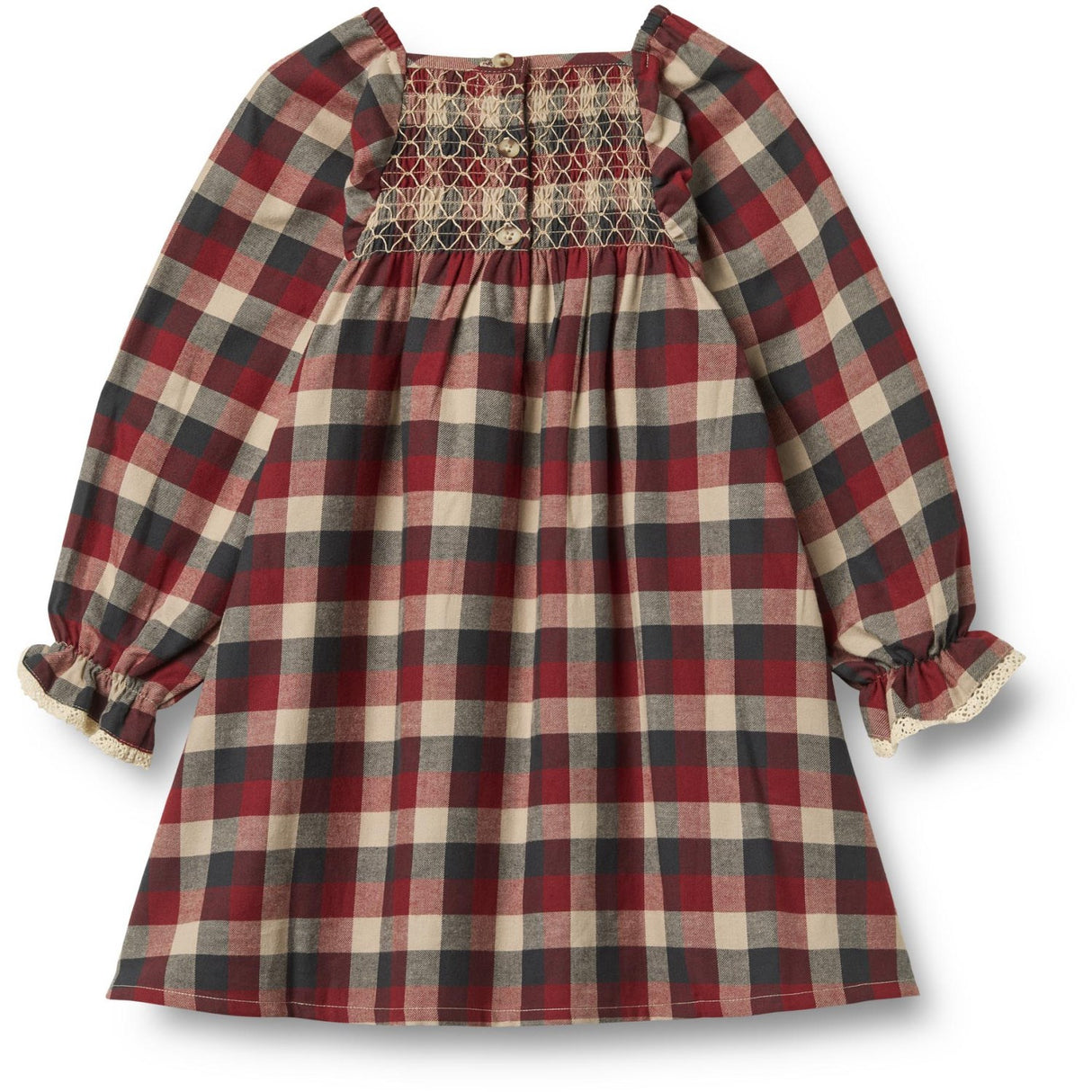 Wheat Red Blue Check Klänning L/S Lace Bella