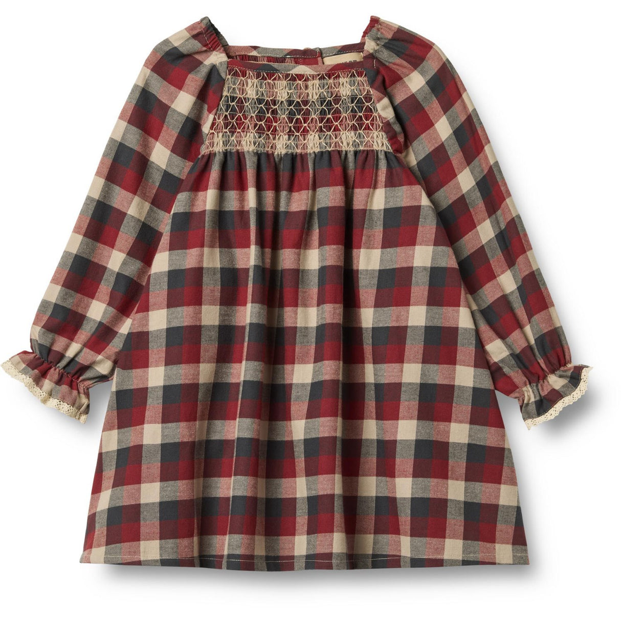 Wheat Red Blue Check Klänning L/S Lace Bella
