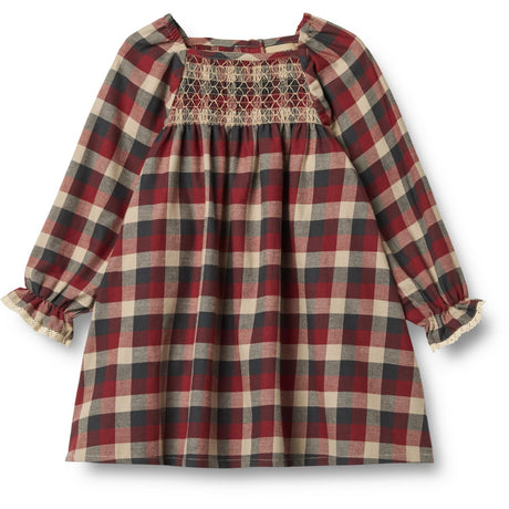 Wheat Red Blue Check Klänning L/S Lace Bella