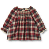 Wheat Red Blue Check Klänning L/S Lace Bella