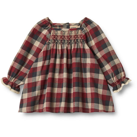 Wheat Red Blue Check Klänning L/S Lace Bella
