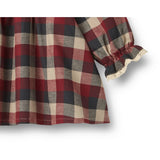 Wheat Red Blue Check Klänning L/S Lace Bella