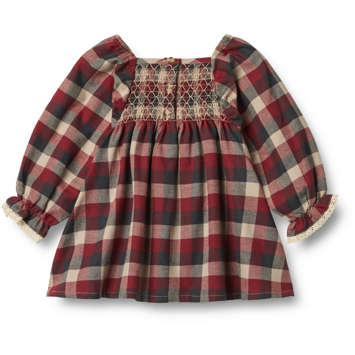 Wheat Red Blue Check Klänning L/S Lace Bella