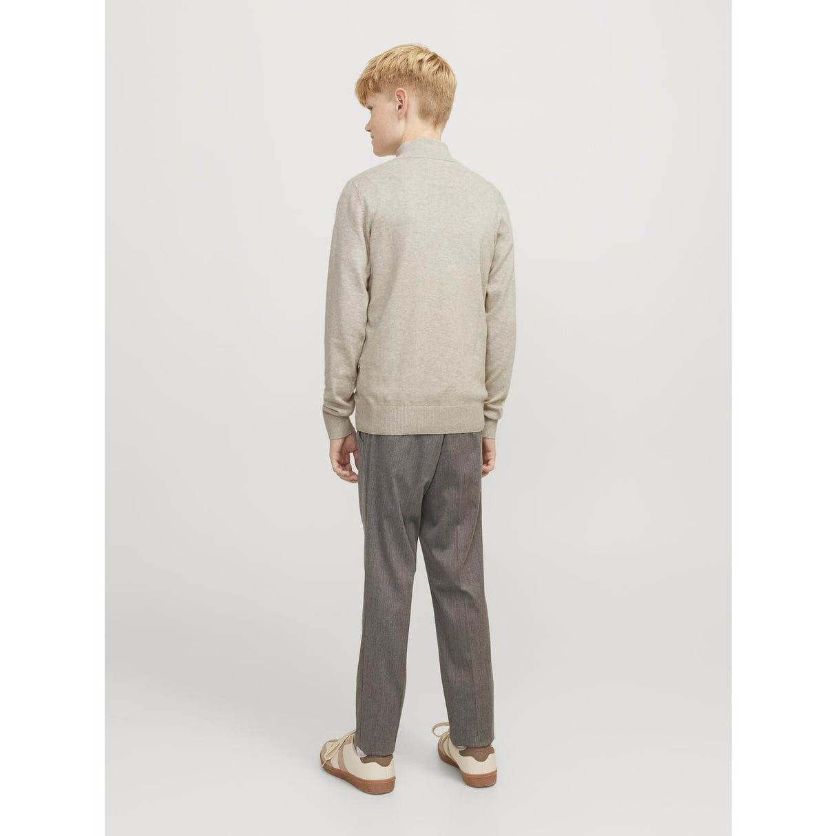 Jack & Jones Junior Oatmeal Melange Jjeemil Stickad Half Zip Noos Jnr