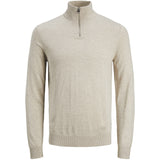 Jack & Jones Junior Oatmeal Melange Jjeemil Stickad Half Zip Noos Jnr
