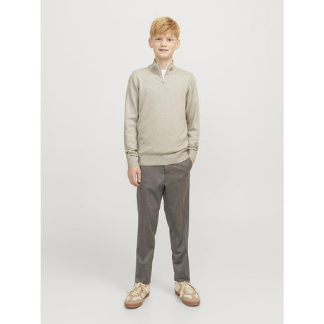 Jack & Jones Junior Oatmeal Melange Jjeemil Stickad Half Zip Noos Jnr