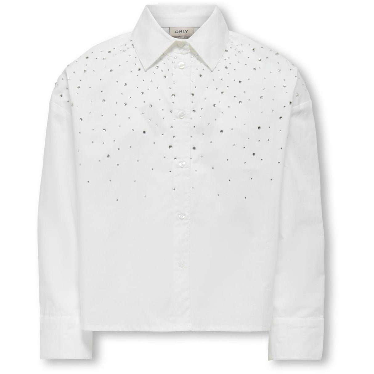 kids ONLY Bright White Rhinestones Koglina Stone Oversize L/S Skjorta Wvn