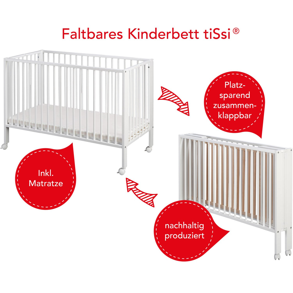 tiSsi® White Laquer Jori Sammenklappelig Säng Massiv Bok