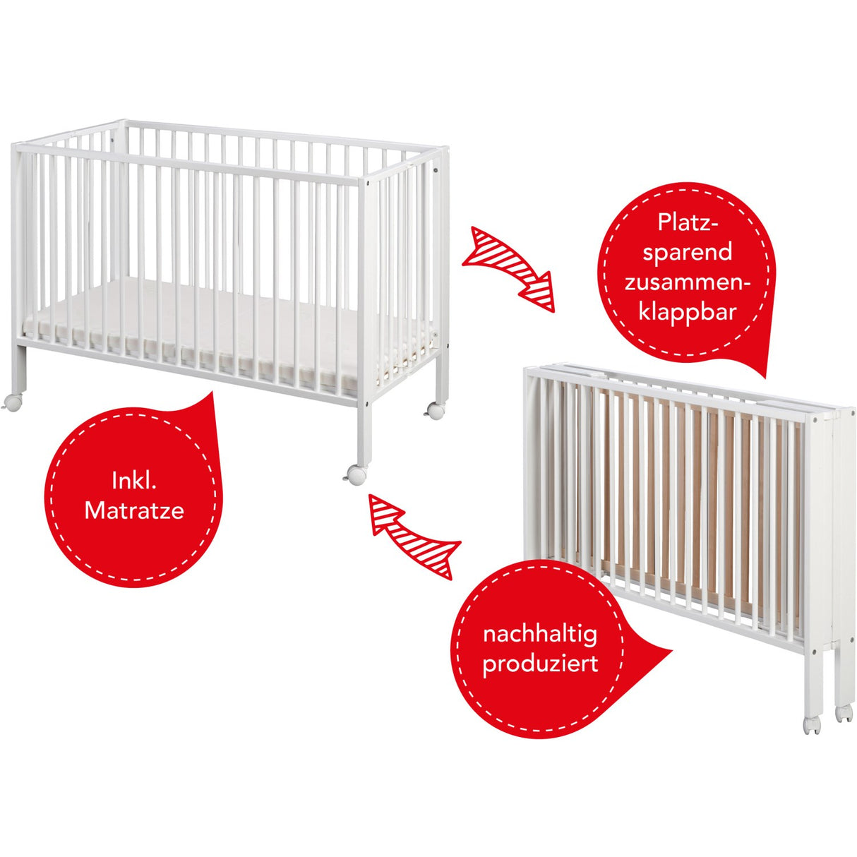 tiSsi® White Laquer Jori Sammenklappelig Säng Massiv Bok