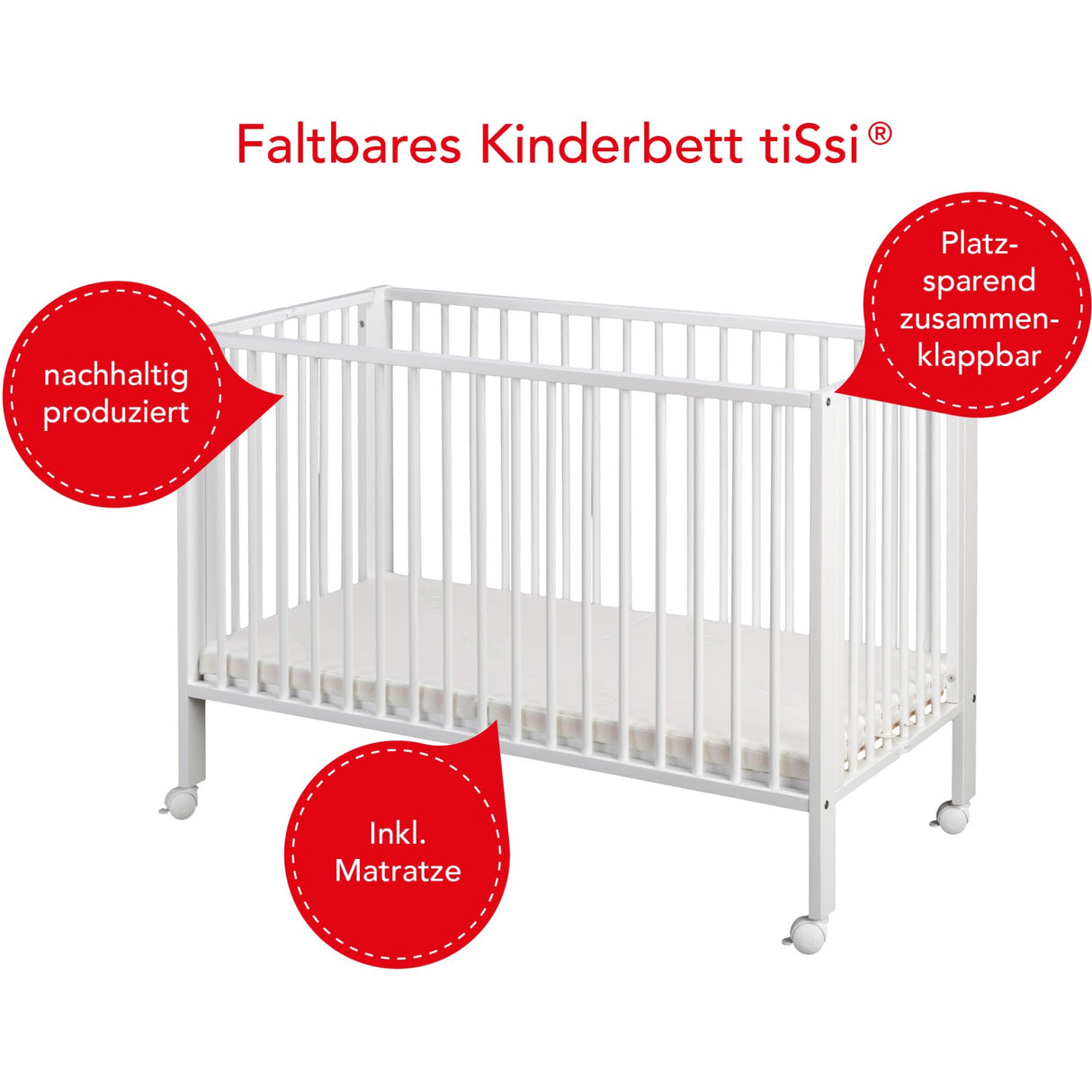 tiSsi® White Laquer Jori Sammenklappelig Säng Massiv Bok