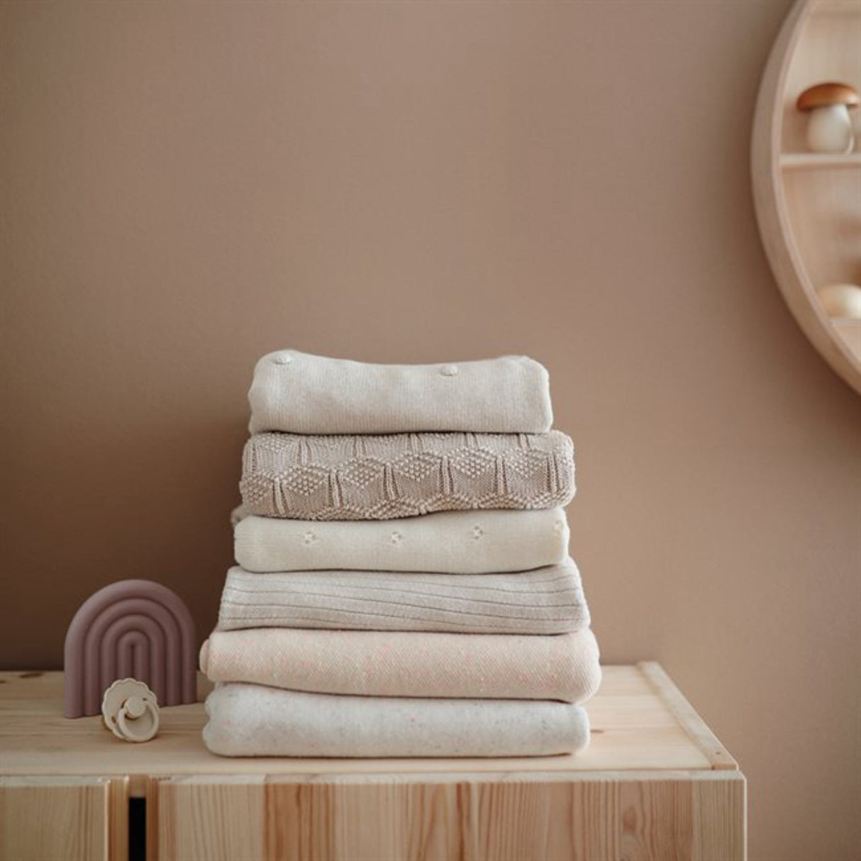 Mushie Pointelle Gray Melange Stickad Baby Filt