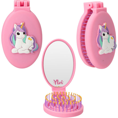 Ylvi Pink Folding Hairbrush Med Unicorn