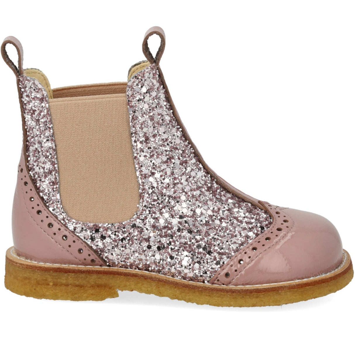 Angulus Faded Rose/Blossom Glitter/Rose Chelsea Glitter Stövel med Brogues Detalj