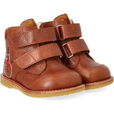 Angulus Cognac/Cognac Nybörjare TEX känga med broderad snögubbe