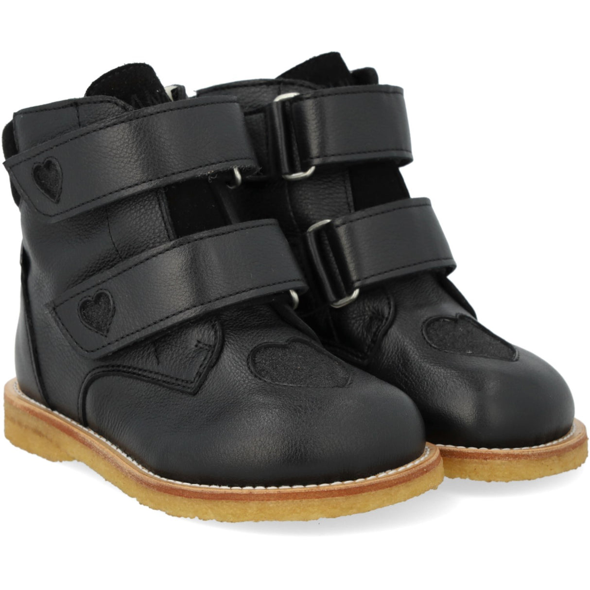 Angulus Svart/Svart Glitter TEX Känga med Glittrande Glitter Hjärtan