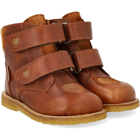 Angulus Cognac/Cognac Glitter/Mustard TEX Känga med gnistrande glitterhjärtan