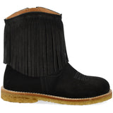 Angulus Black Fringed Cowboy Boot med Broderi