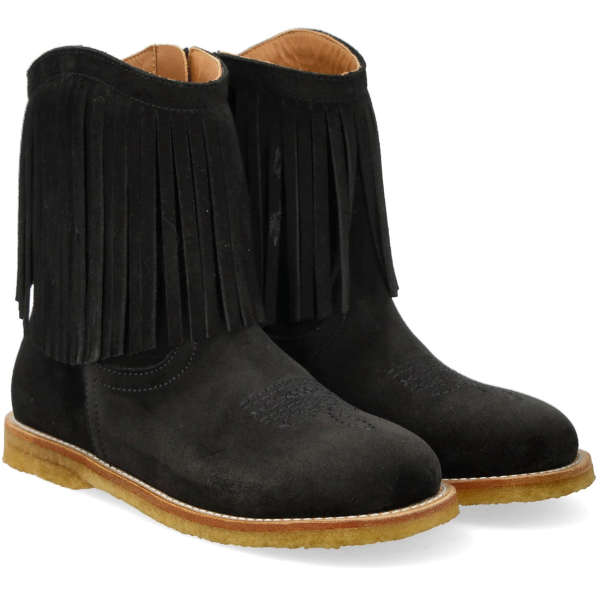 Angulus Black Fringed Cowboy Boot med Broderi