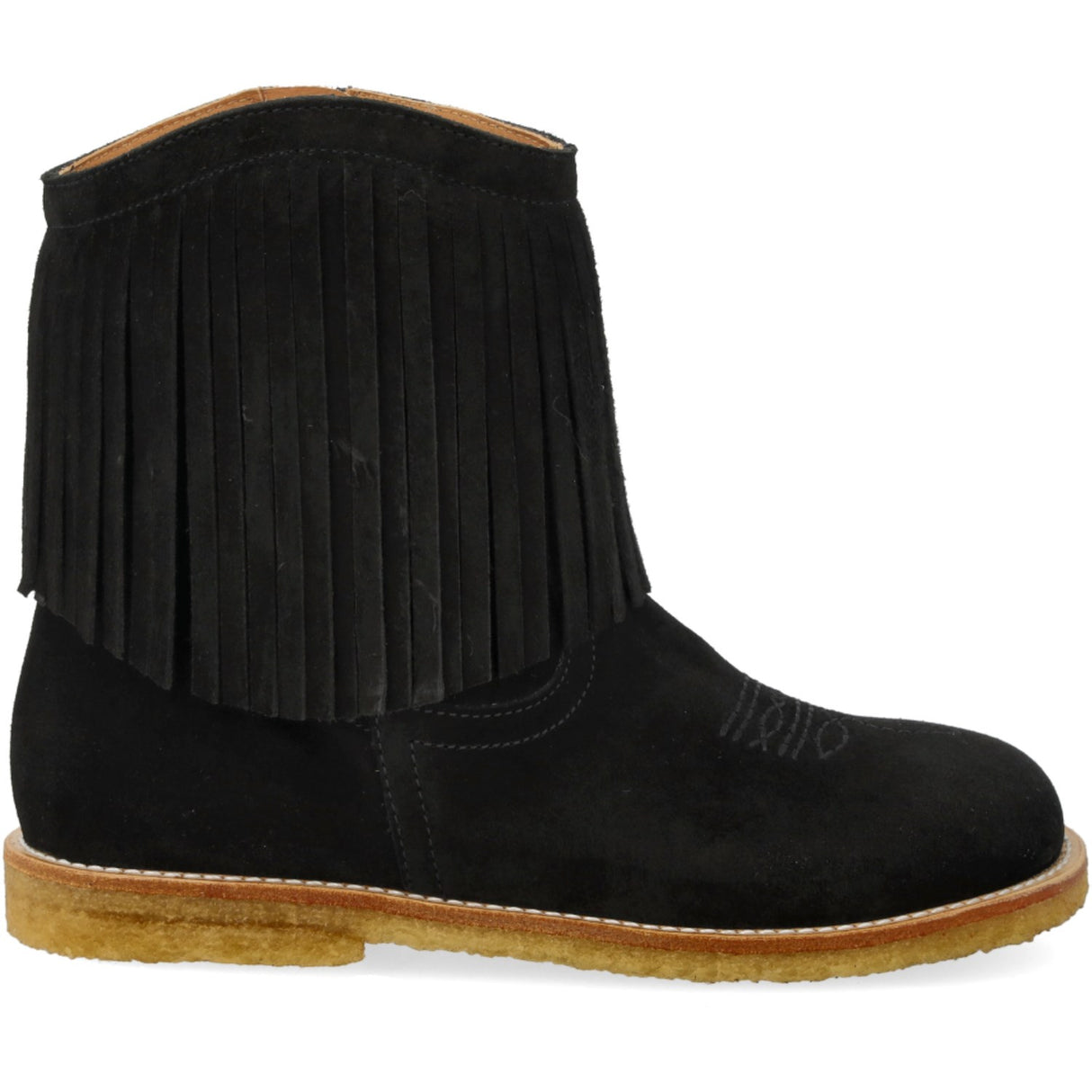 Angulus Black Fringed Cowboy Boot med Broderi
