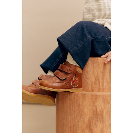 Angulus Cognac/Cognac Nybörjare TEX känga med broderad snögubbe