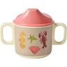 Rice Coral Ocean Print Melamine 2 Handle Baby Kopp With Lid 250 Ml